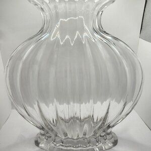 Vintage Tall Clear Ruffled Edge Melon Glass Vase